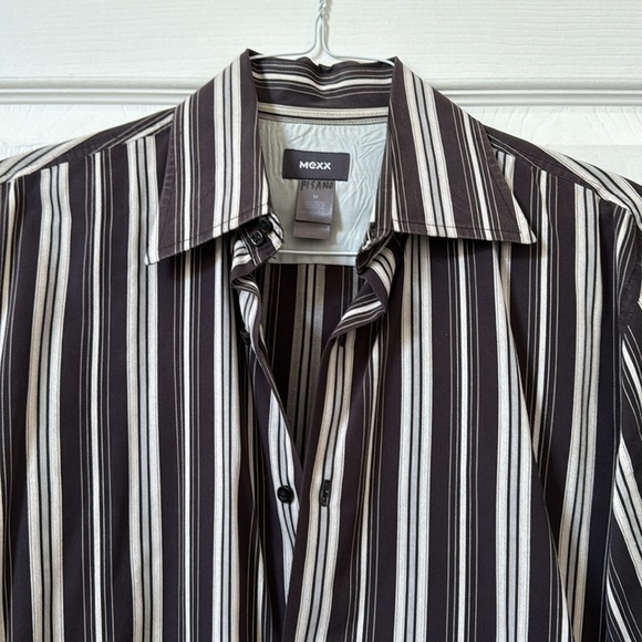 Vintage Mexx men’s medium button down shirt. Brown, black and blue pinstriped. - Picture 2 of 8